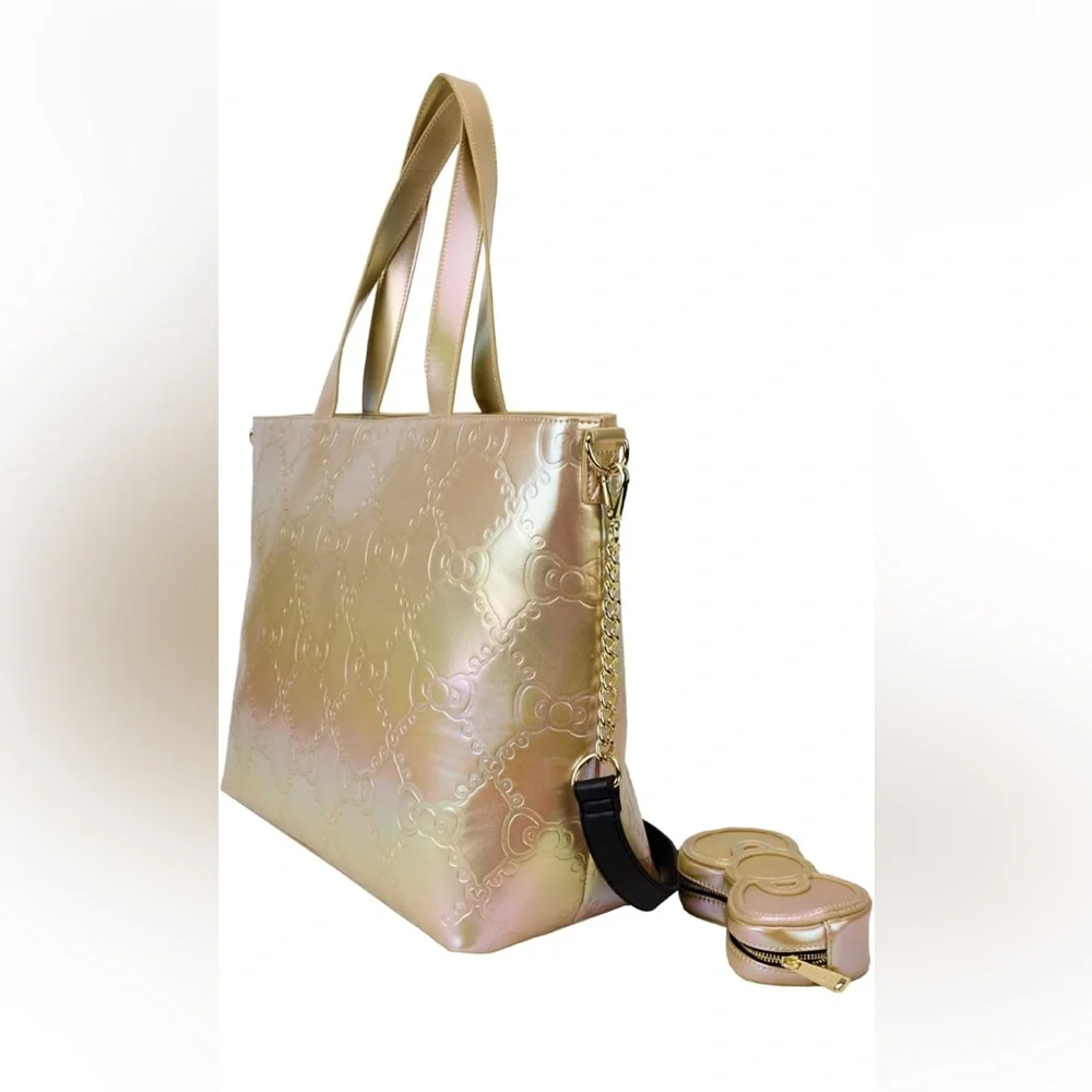 Gold Textured Tote Bag with Shimmery Finish - Picture 3 of 13